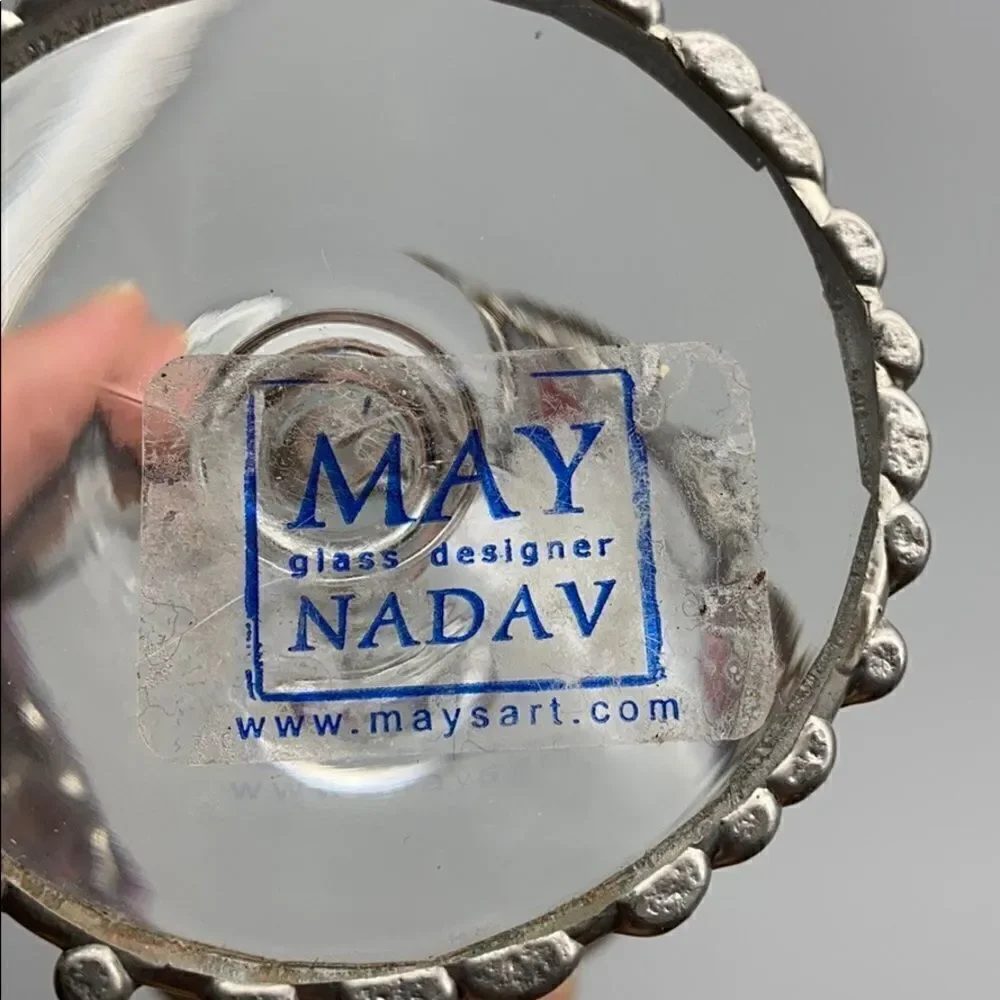 May Nadav Mosaic Art Glass Pedestal Votive Holder Decorative Bowl Red Clear